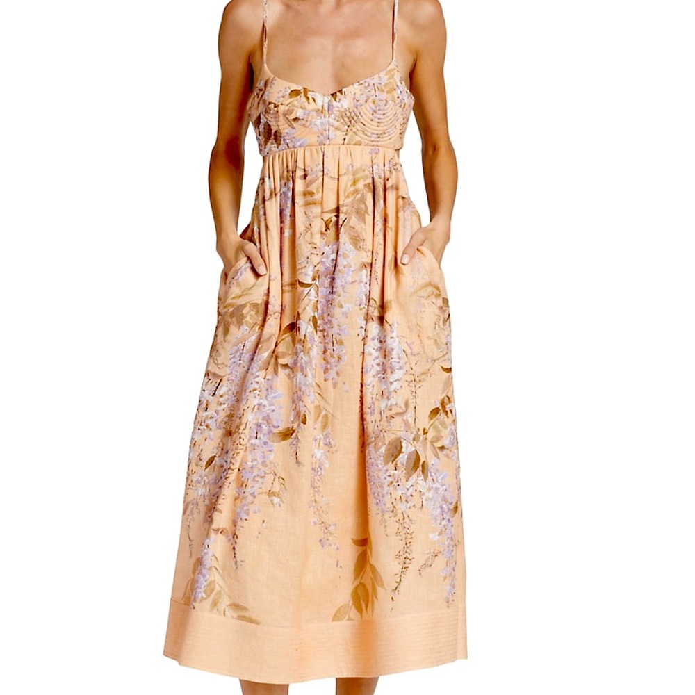 Zimmermann Rosa Linen Midi Dress - Backless, Bustier Top - Zimmermann Size 4 NWT